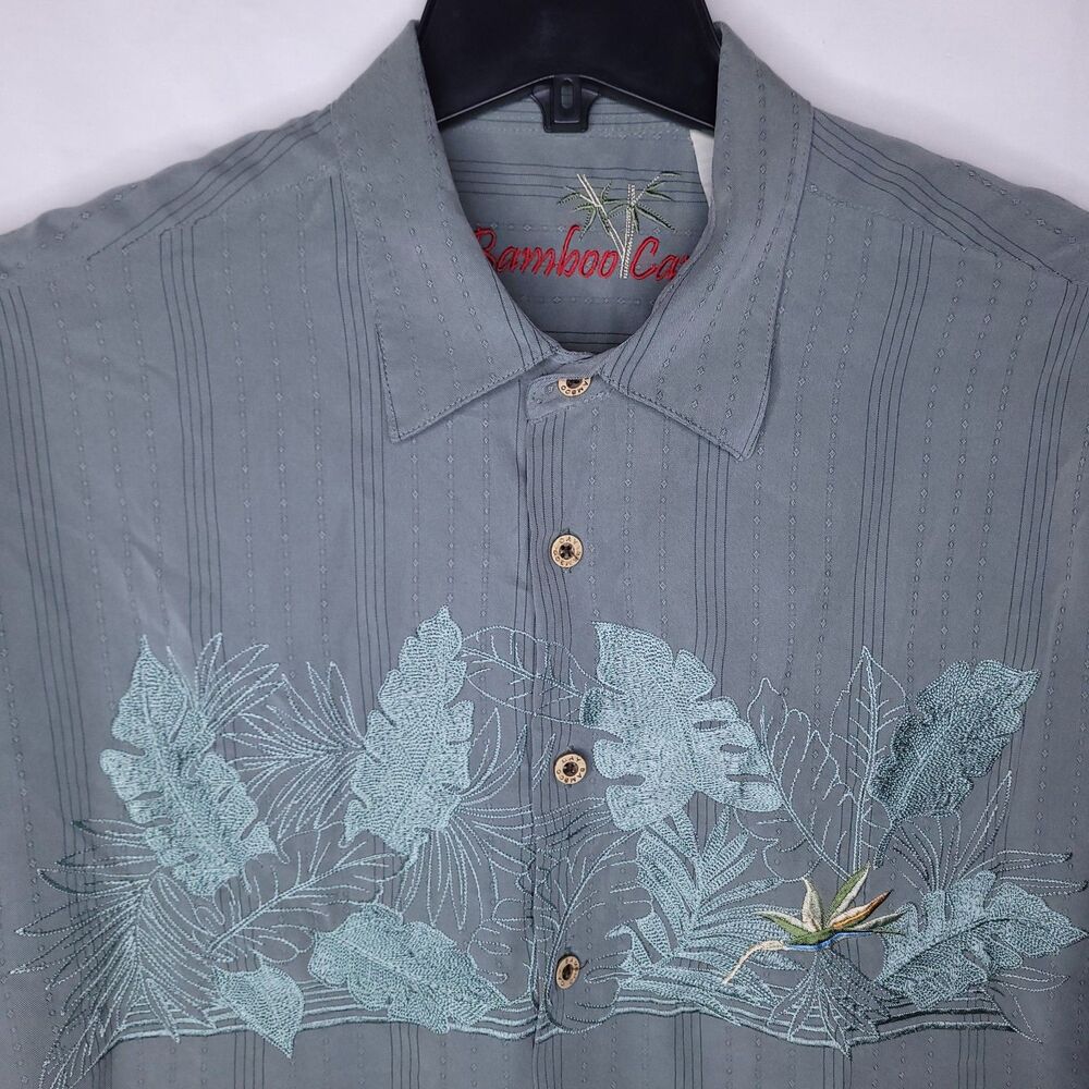 Bamboo Cay Shirt Mens XL Green Embroidered Bird Of Paradise Camp